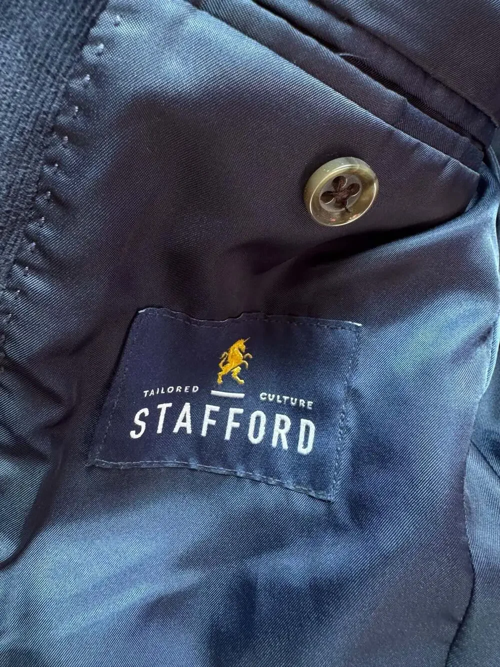 Stafford Dark Academia Navy Corduroy Sport Coat Elbow Patch 40R